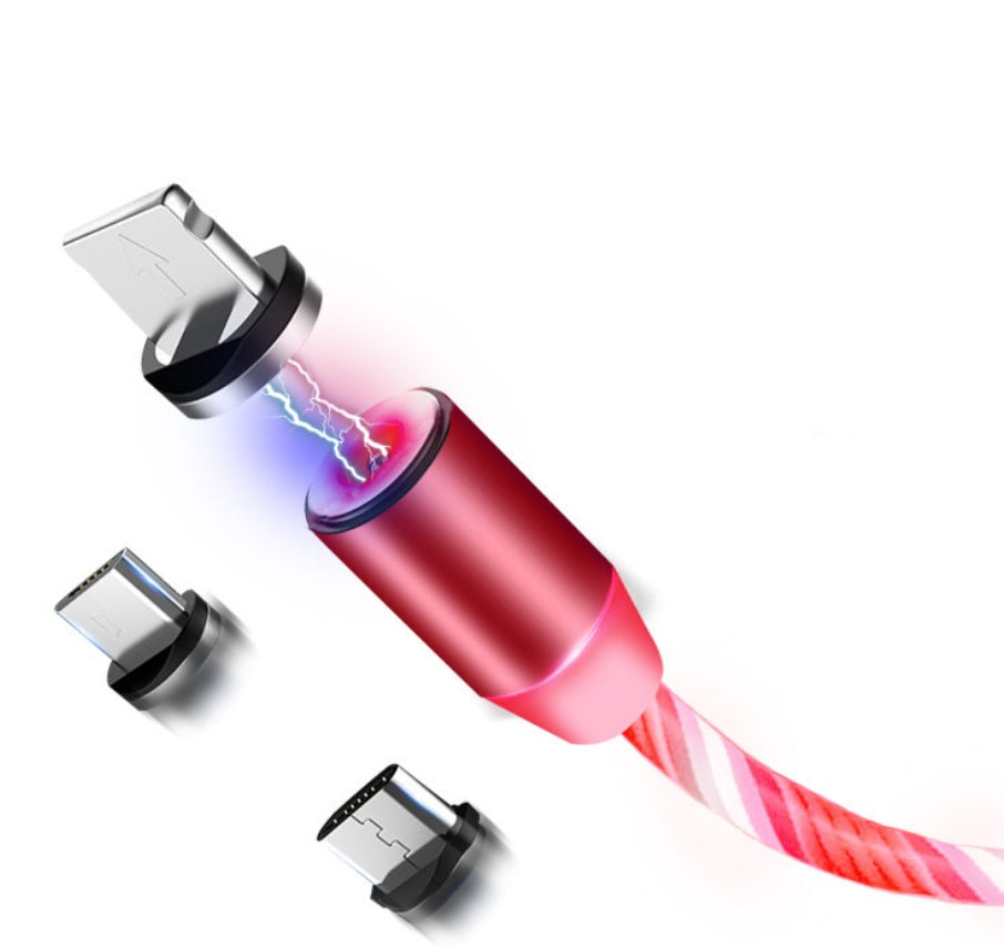 3-i-1 Magnetisk Laddkabel med LED-Ljus â USB till iPhone/Android/Type-C