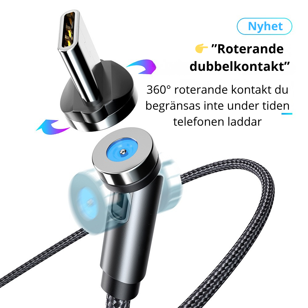 "Essager roterande magnetkabel 360° USB Typ-C laddningskabel – Snabbladdning, magnetisk laddare med 540° rotation, Micro-magnetkabel.
