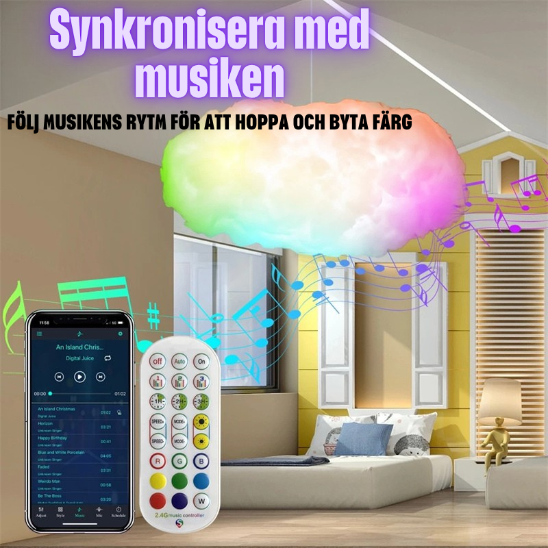 "USB Molnlampa för barn med APP-styrning – 3D RGBIC Ambient-ljus med Musikstyrd Synkronisering för Sovrum och Stämningsfull Dekoration"