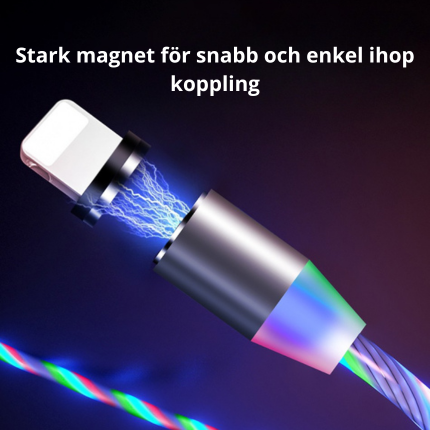 3-i-1 Magnetisk Laddkabel med LED-Ljus â USB till iPhone/Android/Type-C