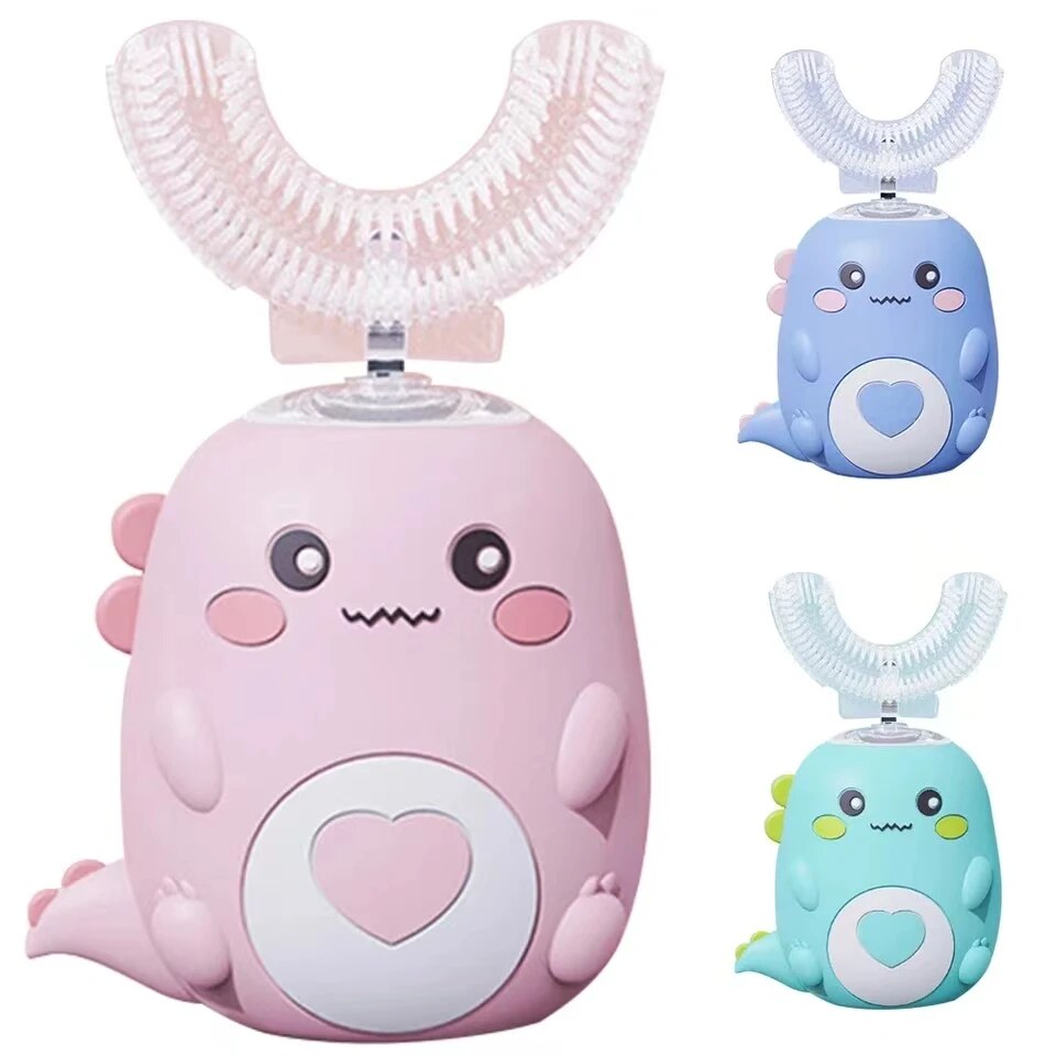 Elektrisk barn-tandborste – U-formad, livsmedelsgodkänd silikon, 360° automatisk rengöring, smart design med USB-laddning- passar barn mellan 2-12 år