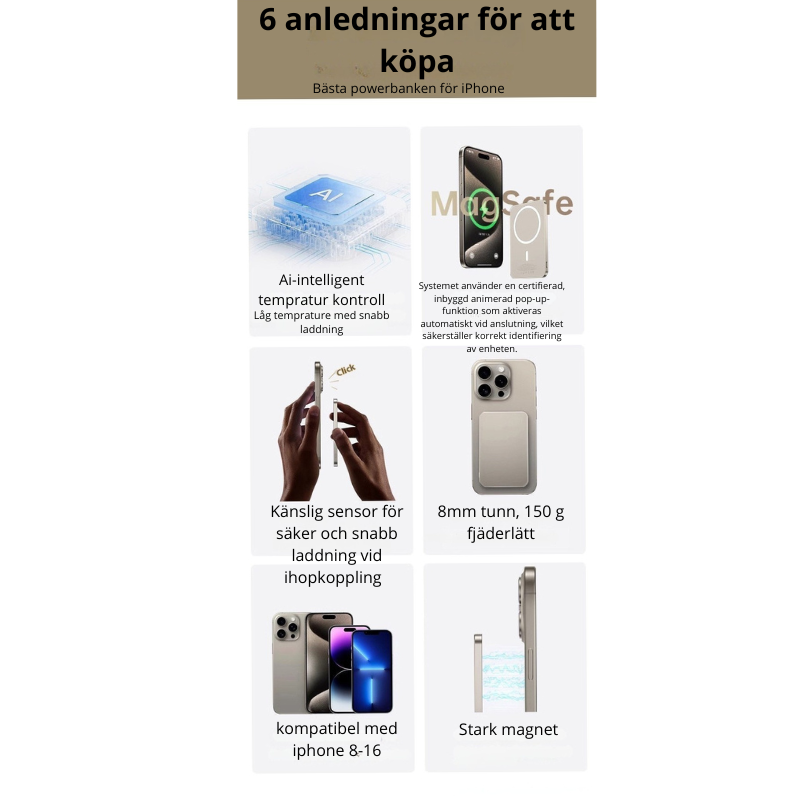 Magnetisk Trådlös Powerbank med MagSafe – Snabbladdning för iPhone och Android