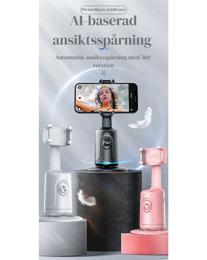 360° AI Smart Gimbal med Ansiktsspårning – Automatisk Mobilhållare för Video, Vlogg & Livesändning