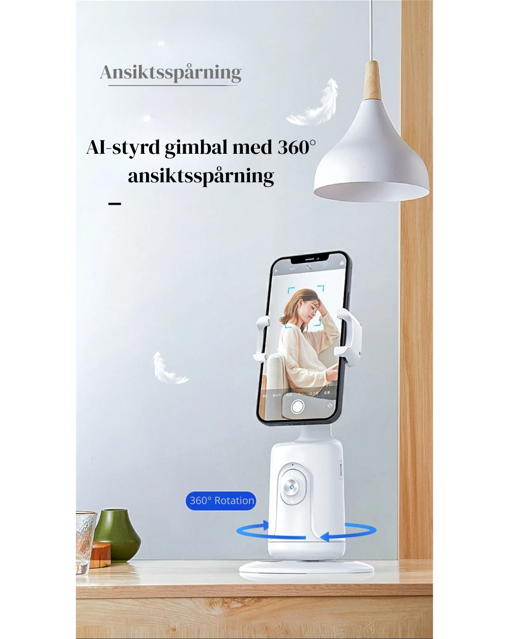 360° AI Smart Gimbal med Ansiktsspårning – Automatisk Mobilhållare för Video, Vlogg & Livesändning