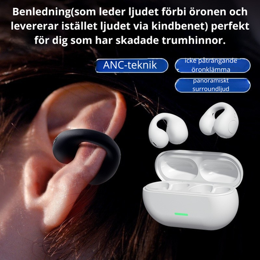 Trådlöst Bluetooth-headset med öronclips – TWS, bekväm passform, ej in-ear, sportmodell med benledning och Bluetooth 5.3