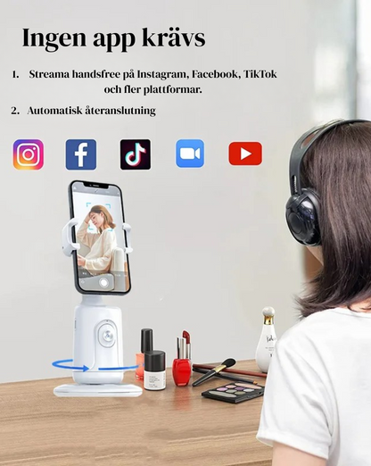 360° AI Smart Gimbal med Ansiktsspårning – Automatisk Mobilhållare för Video, Vlogg & Livesändning