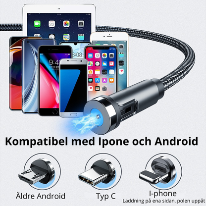 "Essager roterande magnetkabel 360° USB Typ-C laddningskabel – Snabbladdning, magnetisk laddare med 540° rotation, Micro-magnetkabel.