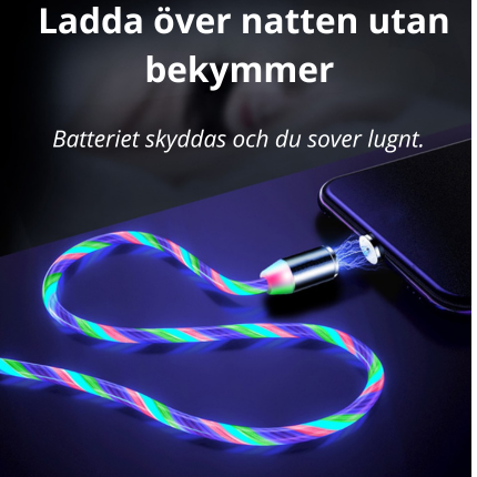3-i-1 Magnetisk Laddkabel med LED-Ljus – USB till iPhone/Android/Type-C