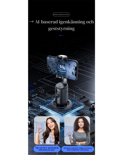 360° AI Smart Gimbal med Ansiktsspårning – Automatisk Mobilhållare för Video, Vlogg & Livesändning