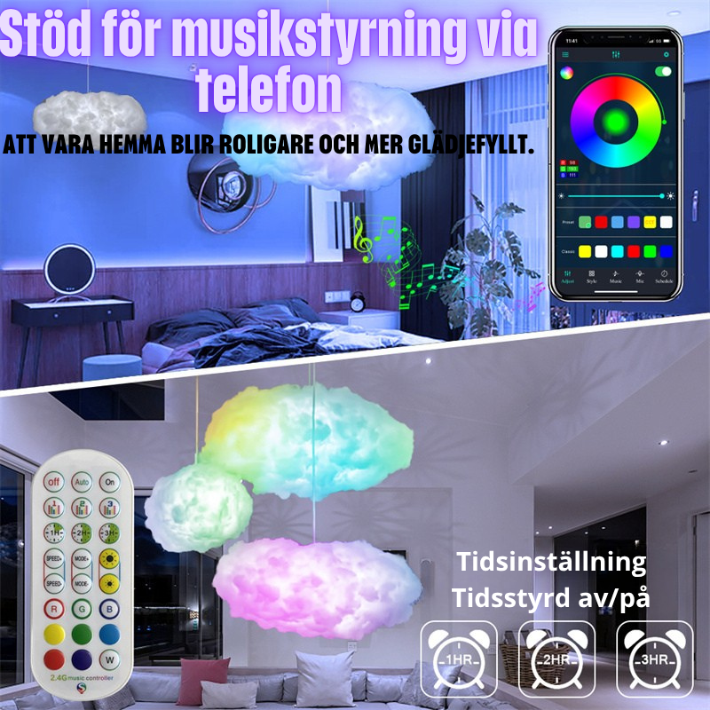 "USB Molnlampa för barn med APP-styrning – 3D RGBIC Ambient-ljus med Musikstyrd Synkronisering för Sovrum och Stämningsfull Dekoration"