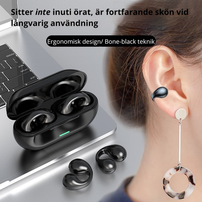 Trådlöst Bluetooth-headset med öronclips – TWS, bekväm passform, ej in-ear, sportmodell med benledning och Bluetooth 5.3