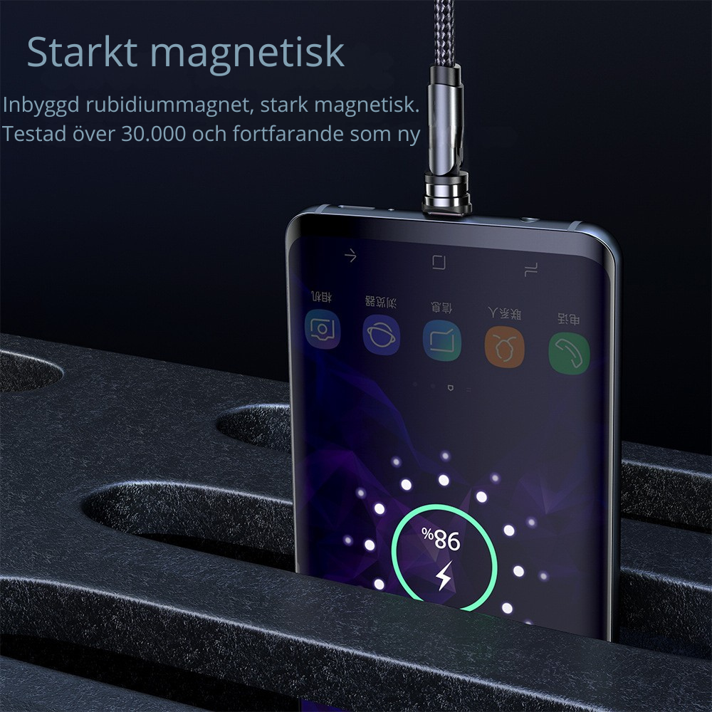 "Essager roterande magnetkabel 360° USB Typ-C laddningskabel – Snabbladdning, magnetisk laddare med 540° rotation, Micro-magnetkabel.