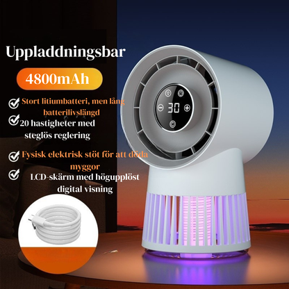 Kreativ 2-i-1 myggdödande mini-bordsfläkt – elektrisk myggfångare med USB-uppladdning/ fläkt och nattlampa för hem och utomhusbruk.