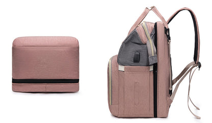 Multifunktionell Skötväska med Inbyggd Resesäng – Stor Kapacitet & Isolerade Fack